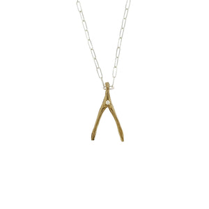 Petite Gold Wishbone with Diamond